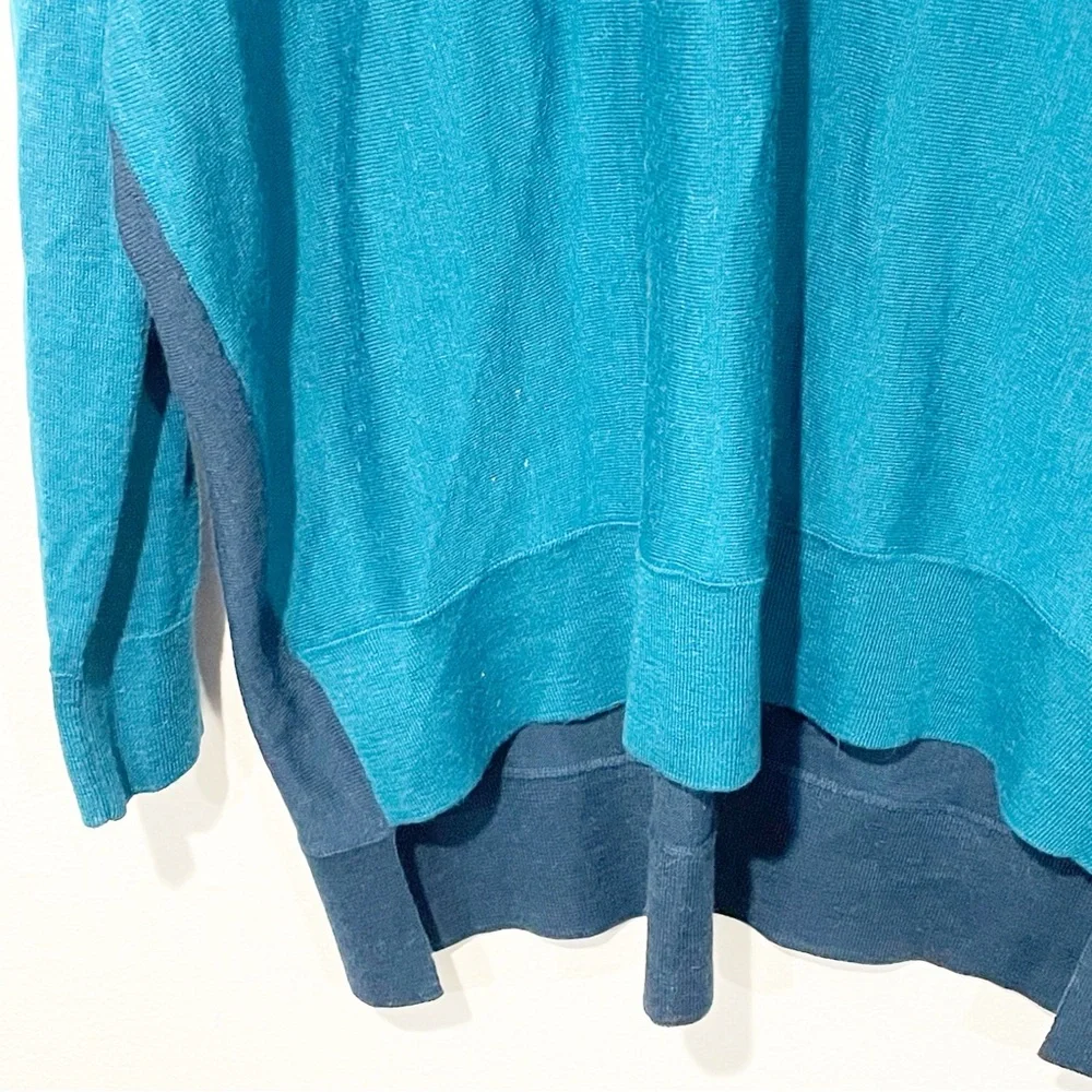 EILEEN FISHER Medium Arctic Green Blue Royal Alpaca Colorblock‎ High Low Sweater